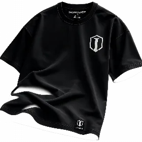 Ironclade black oversized tee with chest logo